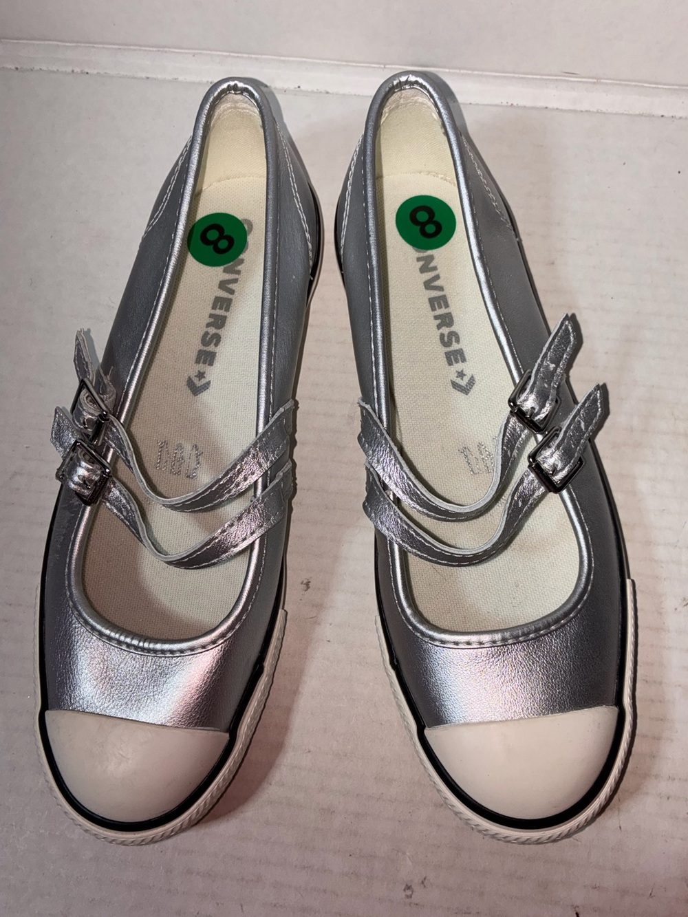 Converse Dainty Mary Jane OX Slip On Shoe Silver Leather New A12201C Sz 8 - Picture 8 of 8